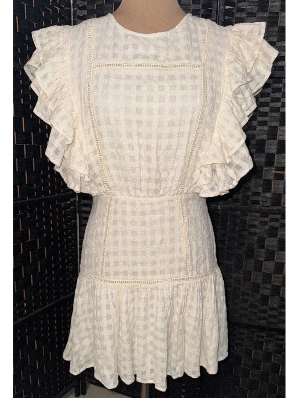 Tularosa Ivory White Lace Boho Mini Dress Trim Crochet Festival Beach Medium